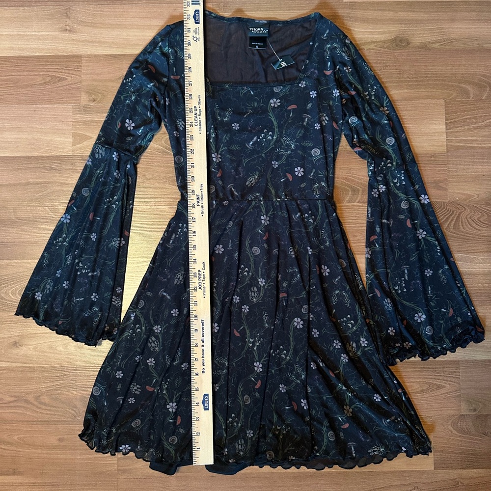 Thorn & Fable Mushroom Vines Mesh Dress With Bell Sleeves - Picture 3 of 10